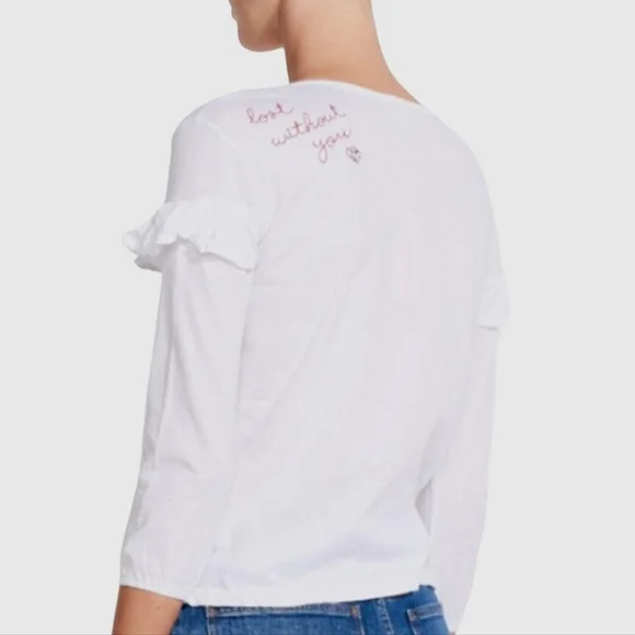 NWT ANTHROPOLOGIE x SUNDRY LOST WITHOUT YOU 3/4 Sleeve White Tiered Ruffle Top - Picture 5 of 9